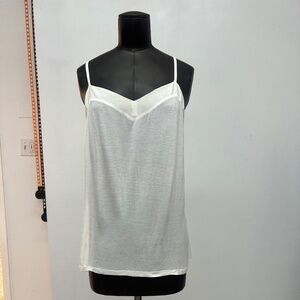 White V-Neck Satin Trim Camisole | Spaghetti Strap Tank Top